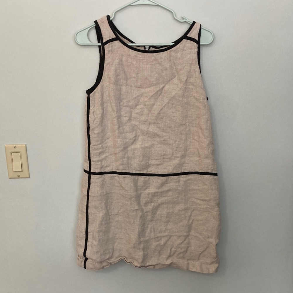 LOFT Sleeveless Beige Dress with Black Trim